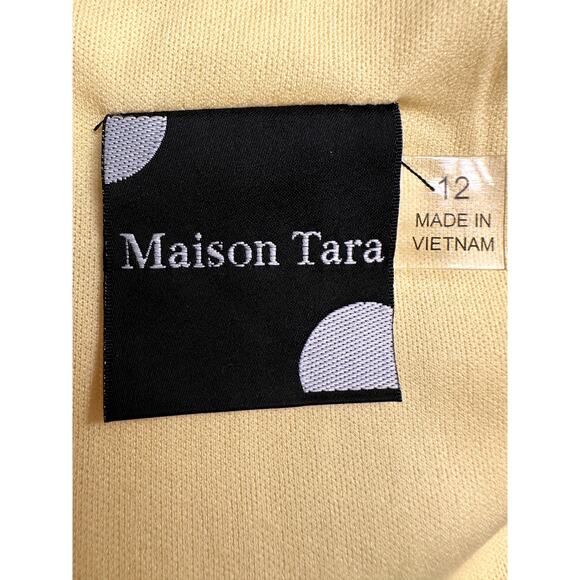 Maison Tara Sz 12 Butter Yellow Midi Dress w Tie Waist Cottagecore Feminine - Picture 7 of 8